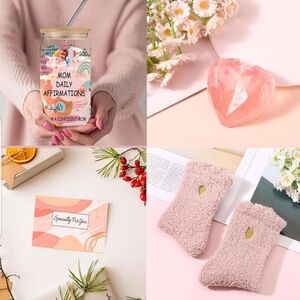 3pc Pink Mom Daily Affirmations Glass Jar, Socks & Soap Bundle Set